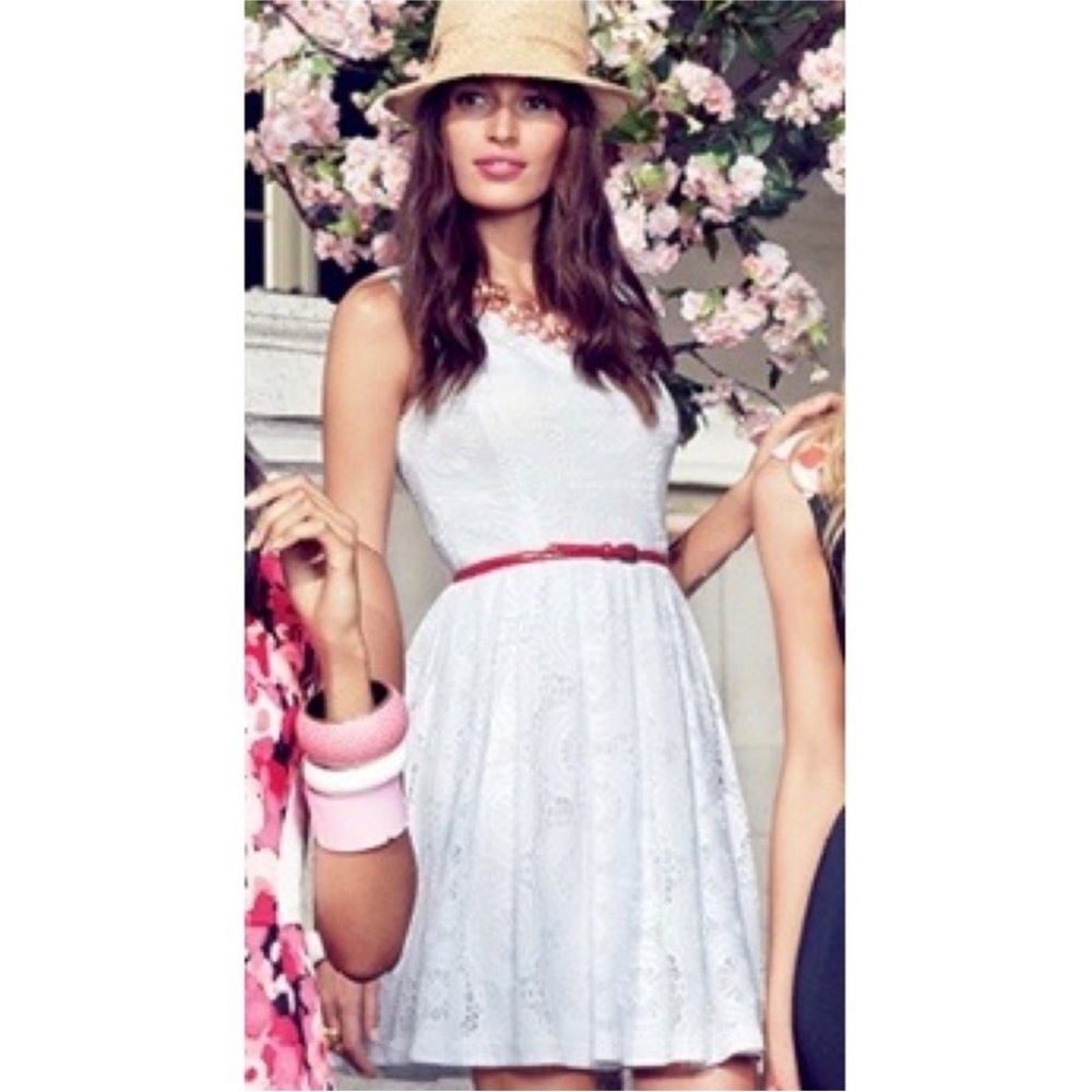 🔴 NEW YORK & CO. WHITE LACE OVERLAY MIDI DRESS SIZE 8